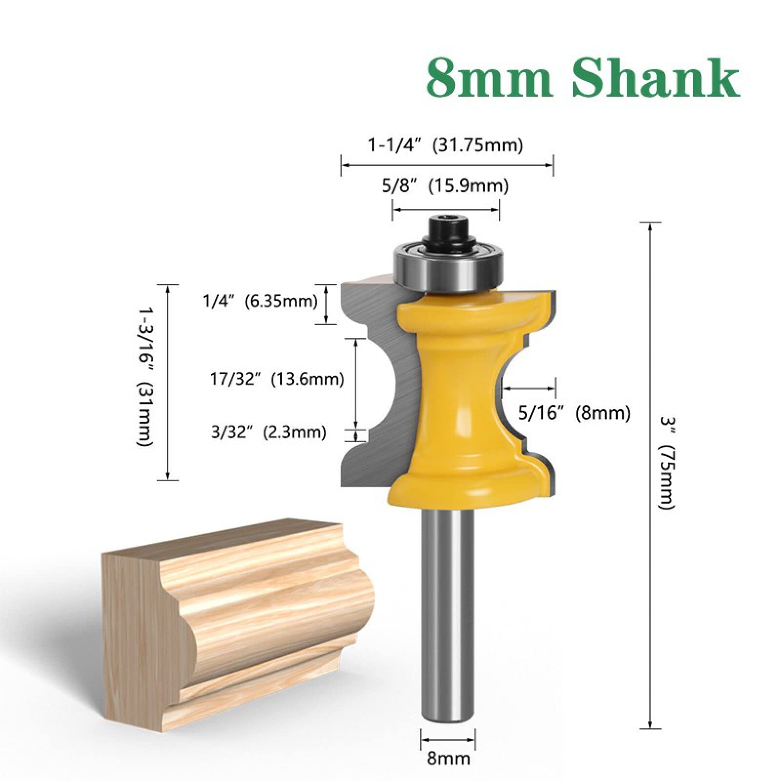 1Pc 6mm/6.35mm/8mm Shank Concave Radius Frese Convex Column Line Moulding Router Bit Cutter per la lavorazione del legno,gambo 8mm