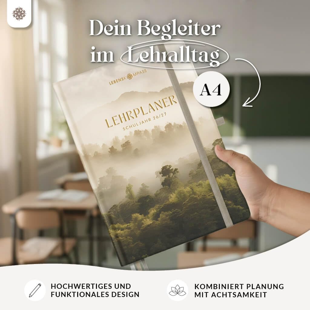 Lebenskompass® Lehrerkalender 2026/2027 DIN A4 ”Pine” - Schuljahresplaner Hardcover mit Wochen & Monatsübersichten, Klassen & Notenlisten, Stundenplänen für Lehrerinnen und Lehrer