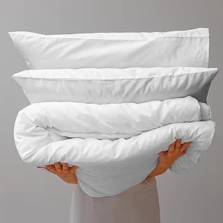 Purity Home Organic 100% Cotton Double Size Duvet Cover Sets White, Eco-Friendly 3pcs Double Bedding Set, Breathable & Lightweight Percale Weave Quilt Covers Double Bed Sets with Button Closure