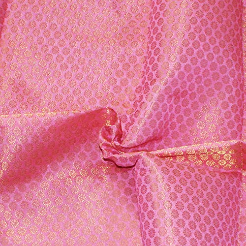 CraftyArt Pink Brocade Art Silk Fabric by The Yard Wedding Lehenga Blouse Skirt Cushion Cover Pouch Home Decor Brocade Fabric