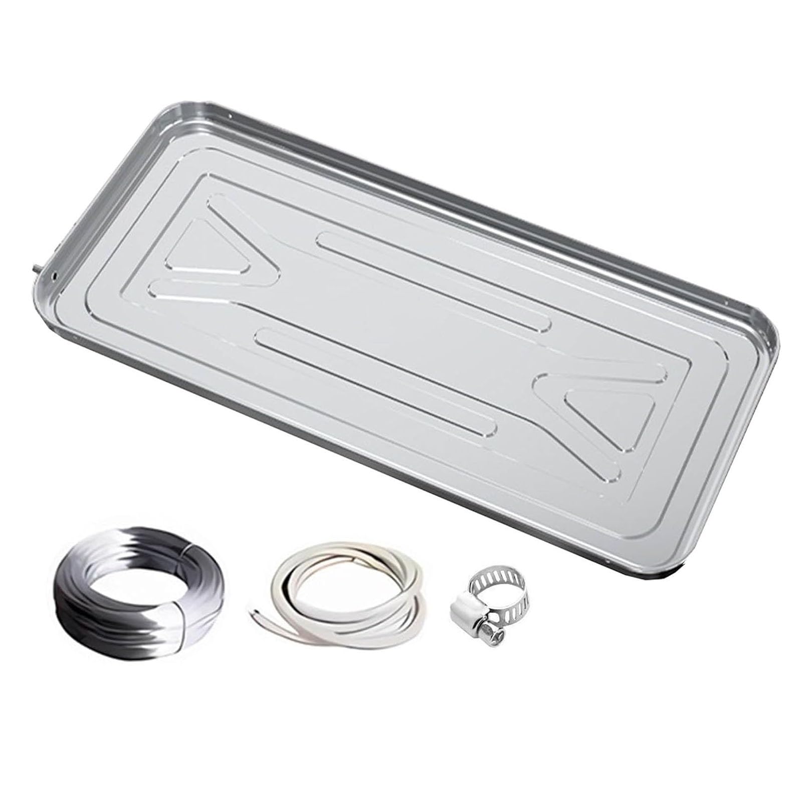 Bandeja de Drenaje para Aire Acondicionado, Acero Inoxidable, con Desagüe Y Tubería de 2 M, Abrazaderas Y Alambre; Bandeja Colectora para Unidades(100x47cm (39x18in))