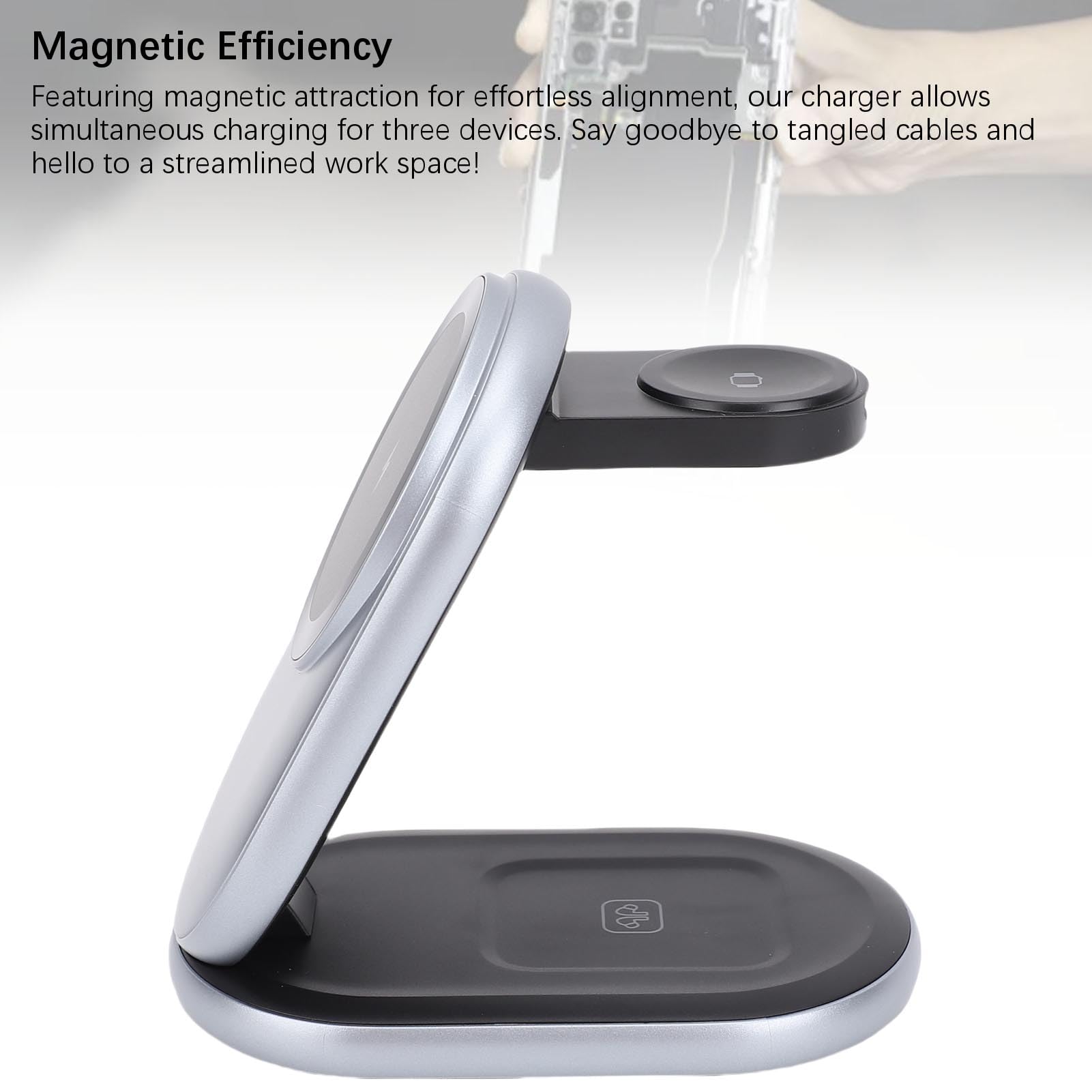 Generic Station de Charge sans Fil Rapide 15 W pour Téléphone Montre écouteur compatibilité Universelle Magnétique pour Bureau à Domicile Noir, Conception Pliable en Composite ABS