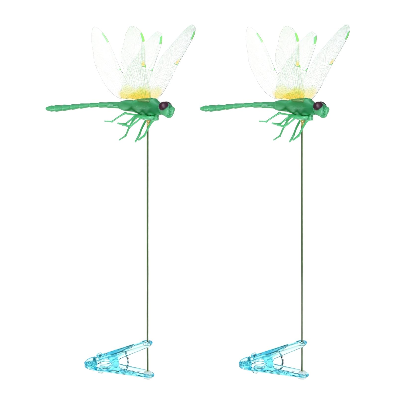 M METERXITY 2 Pack Dragonfly Clip Garden Stakes, 13 Inch Waterproof Metal 3D Dragonfly Garden Stakes Decor for Indoor/Outdoor/Lawns/Flower Pots/Beds/Bouquets/Patios Terraces/Hat Decor [Green]
