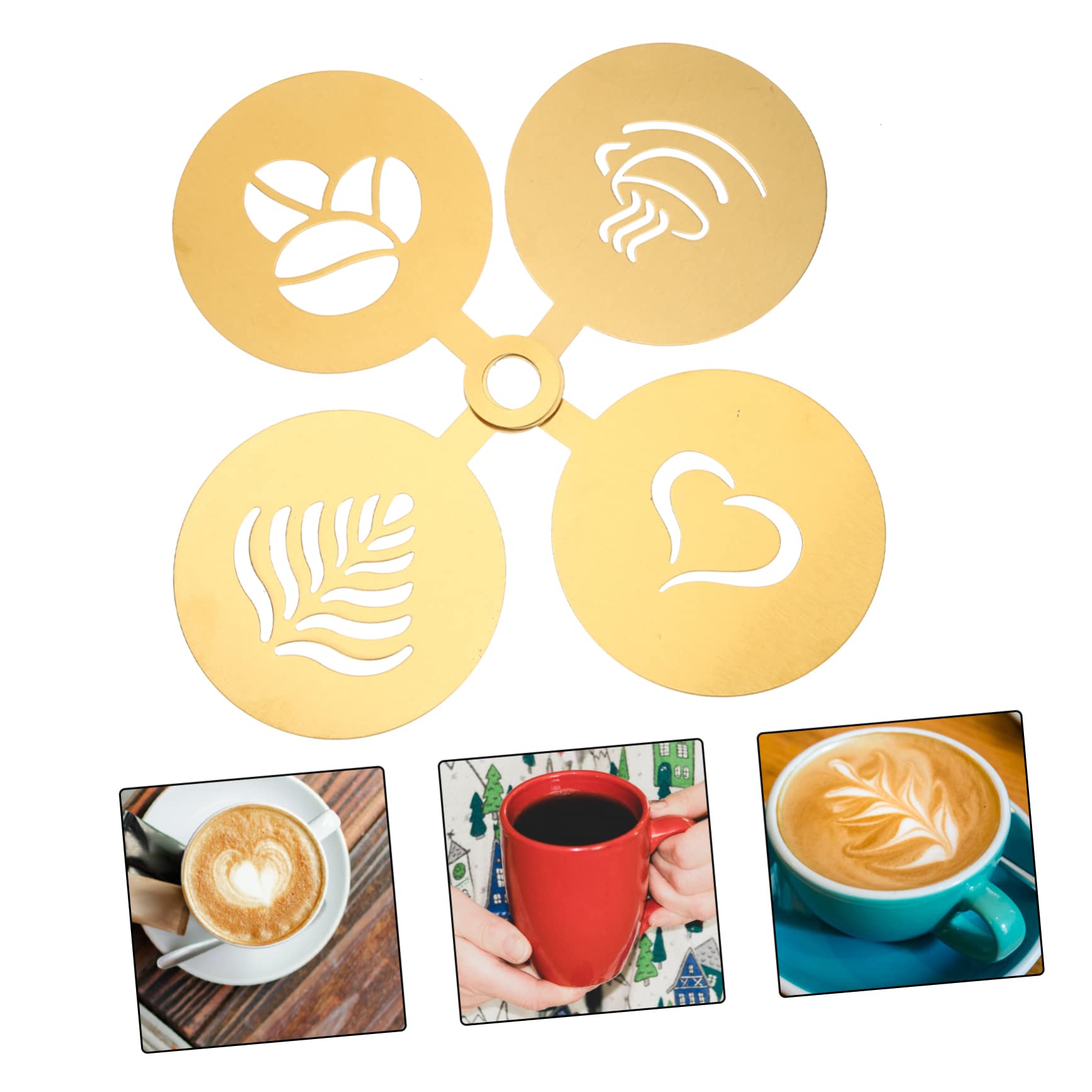 DECHOUS 3 Set Stampo Caffè Latte Mini Tazza Cocktail Stampini Per Latte Art Macchina Per Il Caffè Tazzine Da Caffè Tazze Di Crema Stampino Per Caffè Golden Acciaio Inossidabile 4 Pezzi * 3