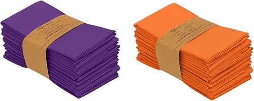 RUVANTI Paquete de 12 servilletas de tela moradas con paquete de 12 servilletas de tela naranja/otoño (18 x 18 pulgadas) de mezcla de algodón. Ropa