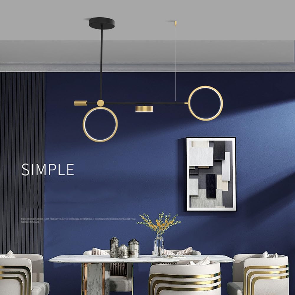 Lampadario lineare a LED dimmerabile della metà del secolo per sala da pranzo sopra il tavolo Lampada a sospensione a sospensione a lunga striscia in oro nero Minimalismo Anello luminoso a soffitto