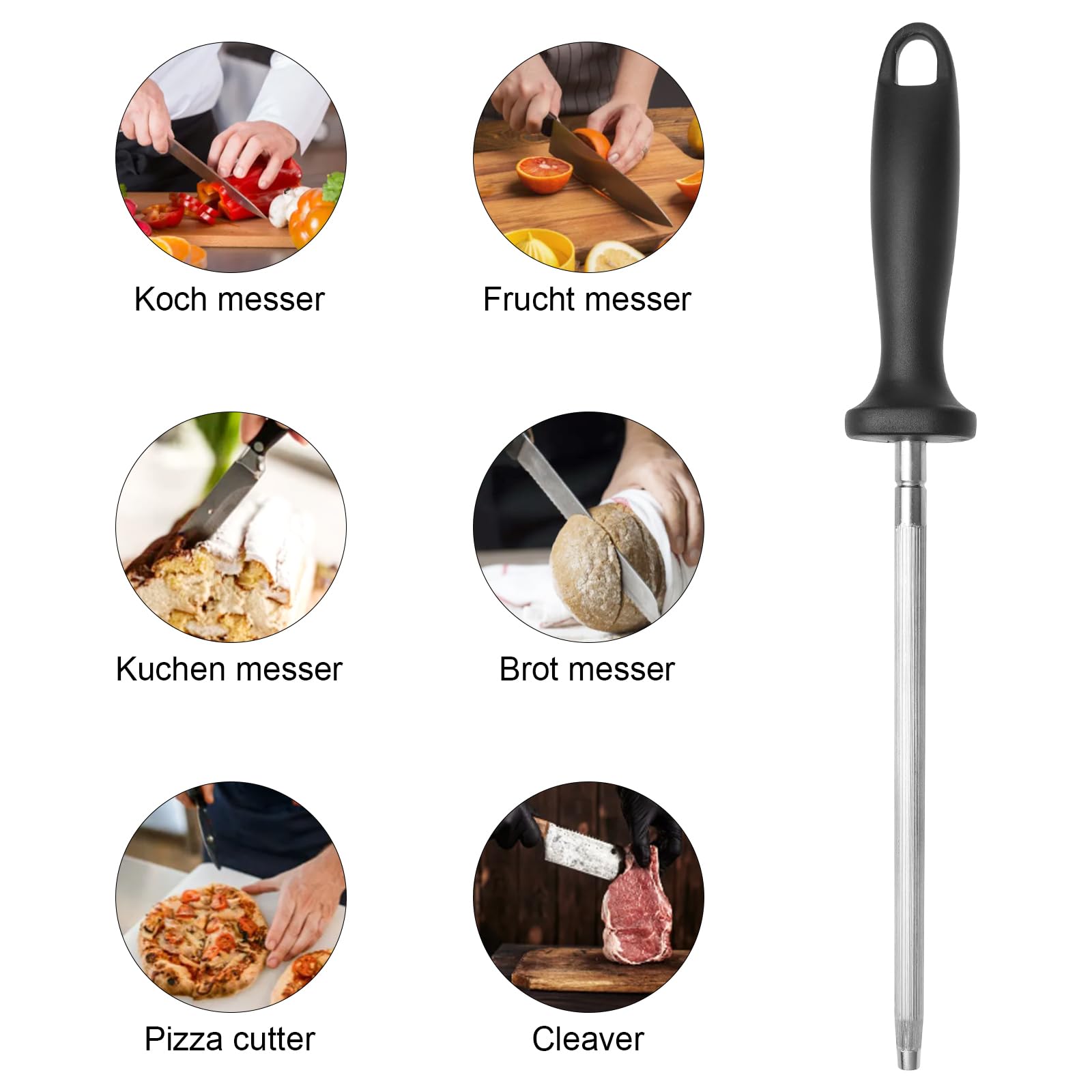 HENGBIRD affilacoltelli acciaino professionale Acciaio professionale al carbonio da 8 pollici con fori a uncino, utilizzato per la manutenzione quotidiana dei coltelli da cucina affila coltelli