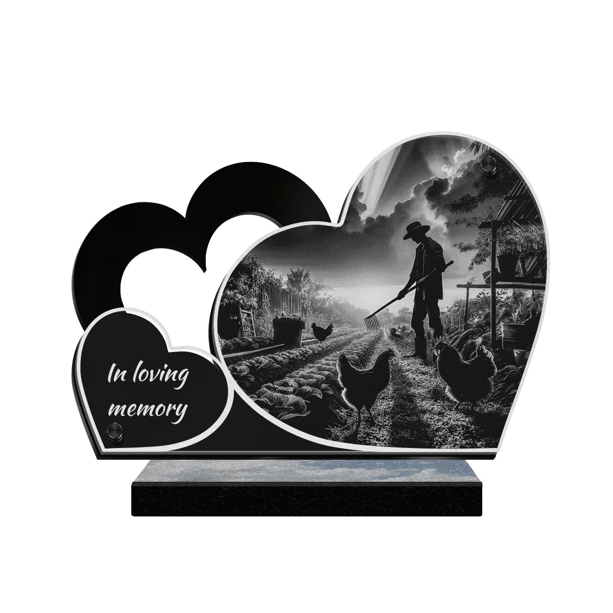 ETERNEL - Personalized Double Heart Memorial Plaque - Vegetable Garden, Garden, Gardening, Farmer - Customizable text, laser-engraved memorial plaque for tribute, tombstone, mortuary, funeral
