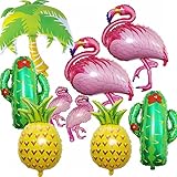 Flamingos Theme Party Foil Balloons Kit（9 pack）, 2 Pack Pineapple Balloons 1 Palm Tree Balloon 2 c