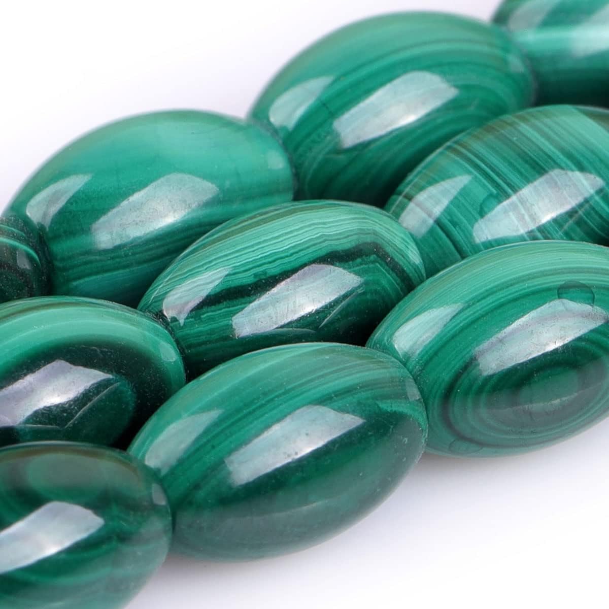 JOE FOREMAN 7x12mm Malachite Semi Precious Gemstone Olivary Loose Beads for Jewelry Making DIY Handmade Craft Supplies 15"