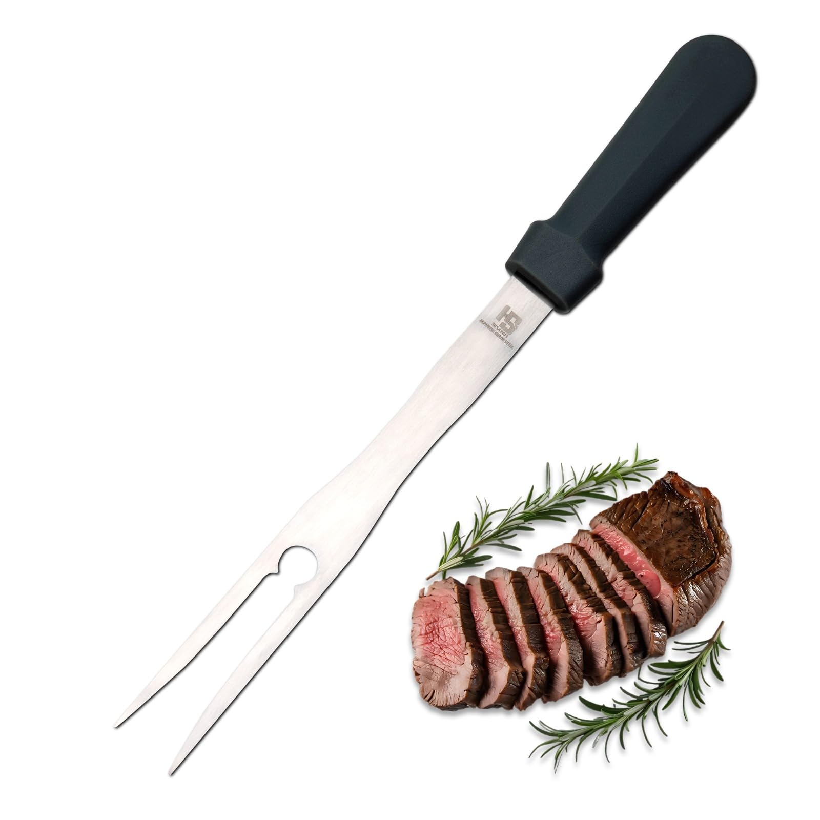 HS 13 Inch Professional BBQ Fork | Versatile Stainless Steel Barbecue Tool for Grilling, Baking | Sturdy Utensil for Turning & Flipping Meats | SUS420J2 for Home & Commercial Use-image-48