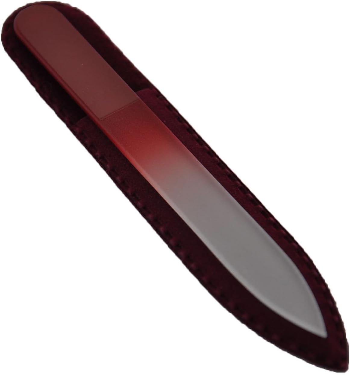 Genuine Czech, Etched, Crystal Glass, Small (3.5 Inch), Manicure, Nail File With Deluxe Velveteen Sheath (Choice of Color) (Ruby Red)
