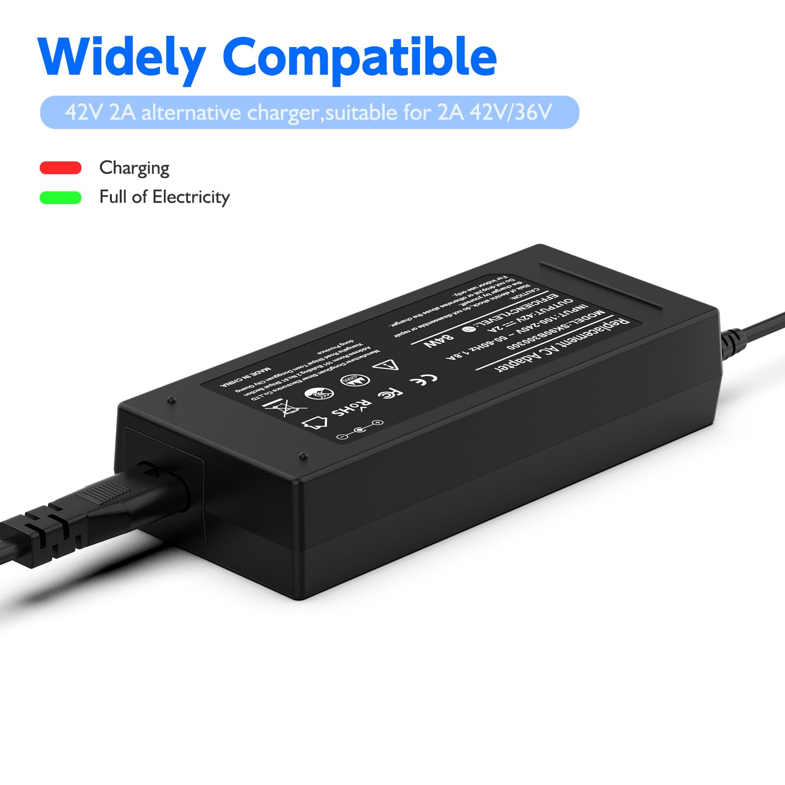 42V 2A Power Adapter for Lime Scooter Chargers,3-Prong Inline Connector for 36V Pocket Mod, Sports Mod Lithium Battery, Battery Charger for Electric Scooter