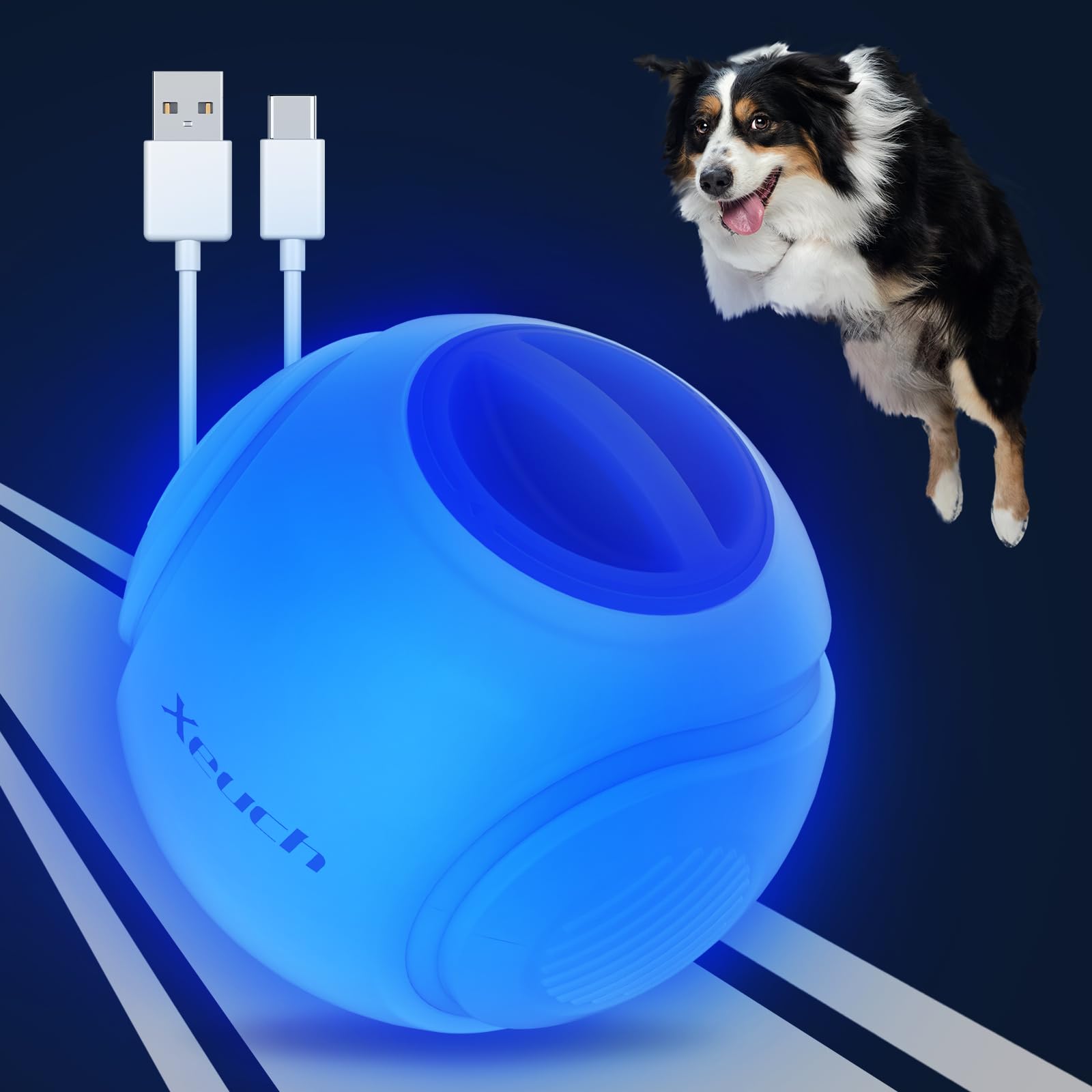 Xeuch Light Up Interactive Dog Ball Toys, Durable Fetch Ball for Small & Medium Dogs, Tennis Ball for Dogs, Glow in The Dark,Funny Dog Birthday Gift, Indoor & Outdoor Jumping Activation Ball - Blue