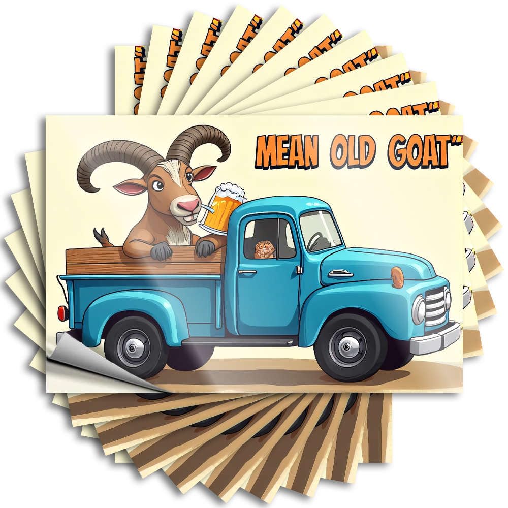 Front Porch Fall Decor Outside Porch High Tattoo - Mean Old Goat Driving A Blue Truck with Beer. Removable Decal Hard Easy Peel for Diatomaceous(6X9CM)