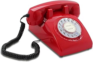 Opis 60s Cable - Retro Corded Phone with GPO inlays/Corded Telephone Landline/Retro Phone/Vintage Telephone/Landline Phone/Corded Landline Telephone Retro/Old Telephone/Home Phone Corded (red)