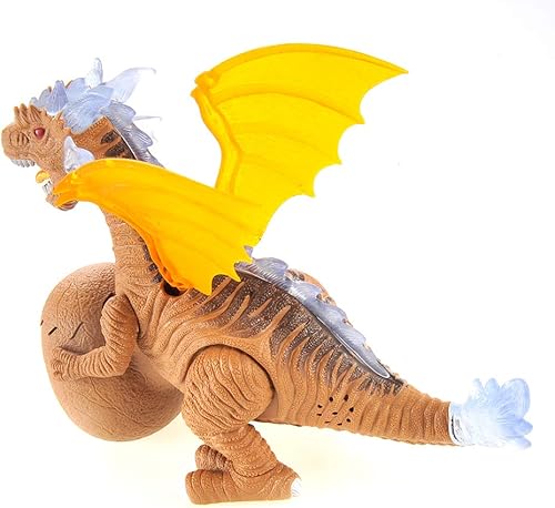 Miniatura 5 de PowerTRC Juguete de dinosaurio realista para caminar y rugir con alas móviles, sonidos y luces (marrón)