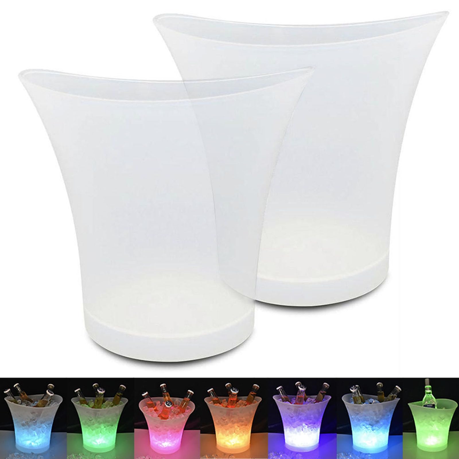 LED Eiskübel, 5L LED Sektkühler mit Multi-Farbwechsel für Party Heim Bar Club Thema, Wasserdichter Getränkebehälter Champagner Wein Bier Getränke Eiskübel - Batteriebetrieben (2 Stück)