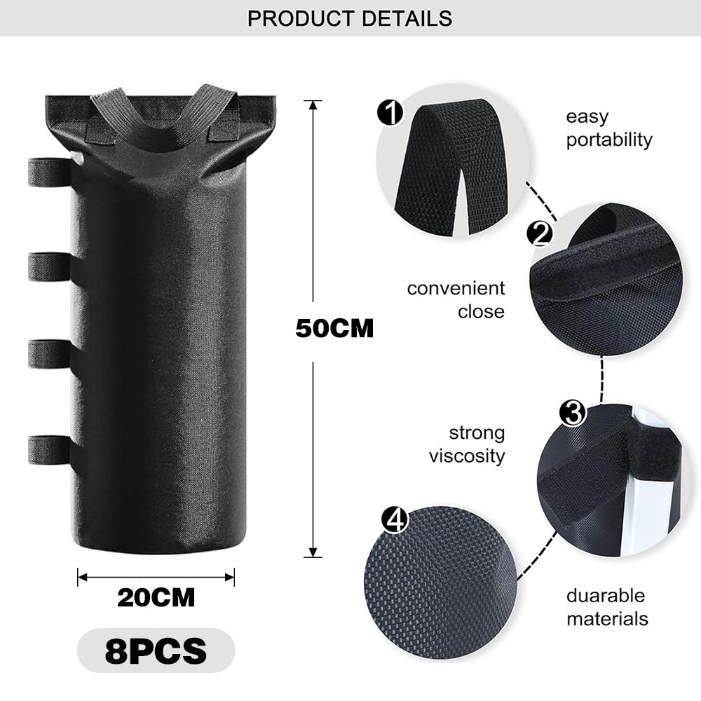 Sac de Lestage pour Tonnelle,8 Pièces Sac de Sable,Sac Lestage,800D Tissu Oxford,Sac de Lestage,Poids pour Tonnellem,Capacité Maximale de 10 KG,pour Auvents,Tentes,Tonnelles(50x20cm)
