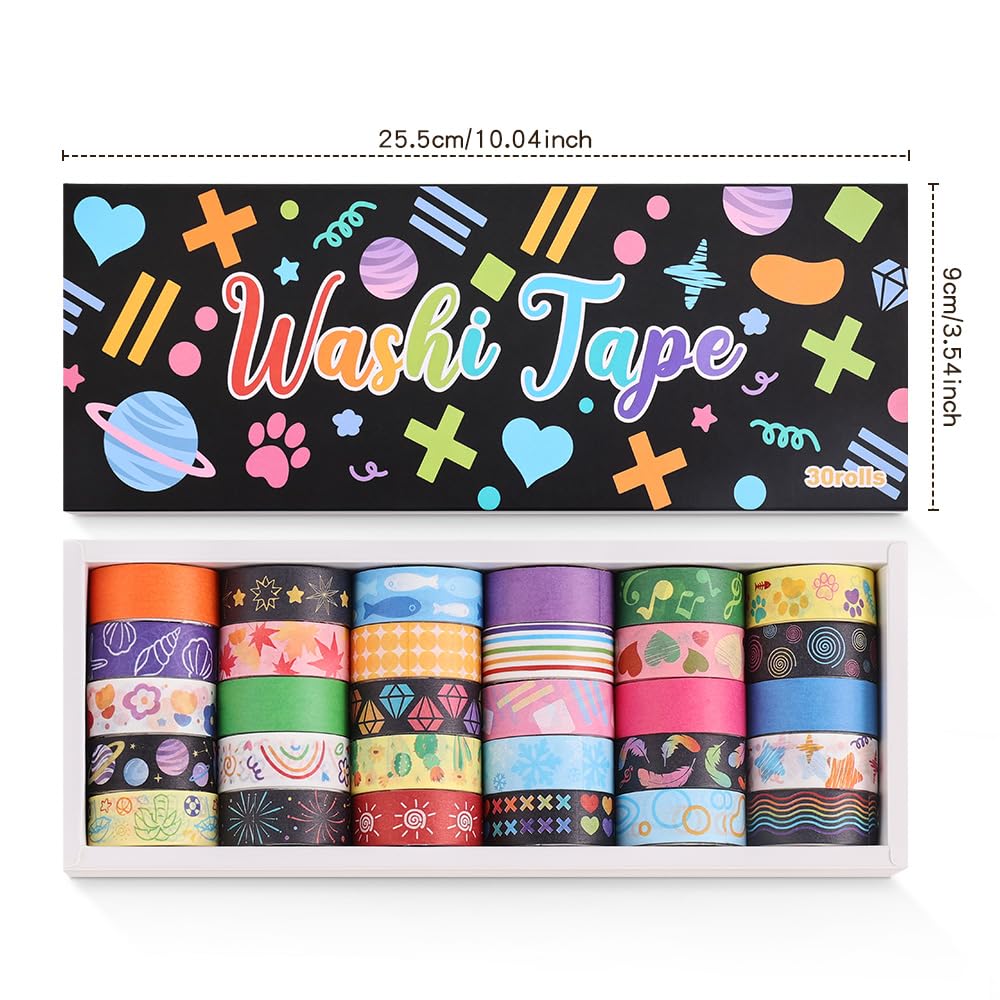 Colorful Washi Tape Set - 30 Rolls for Scrapbooking -9