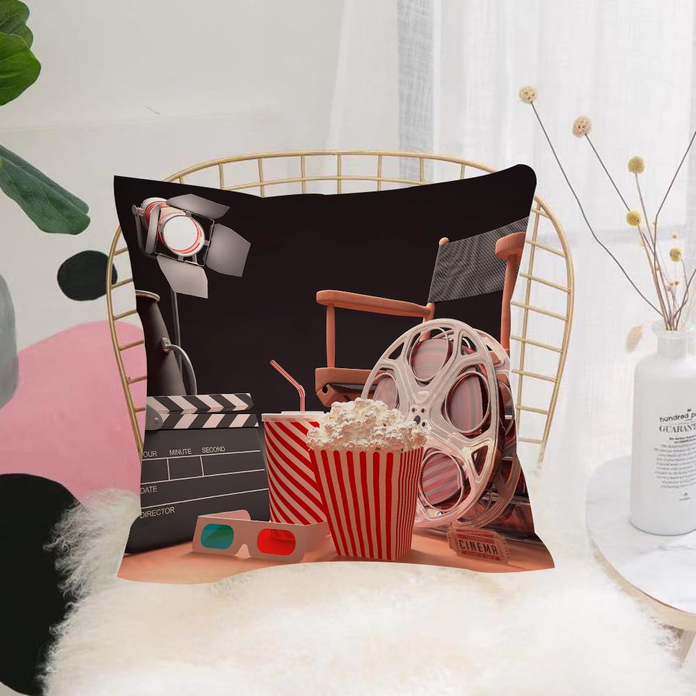 HYOSXW Cushion Cover,Throw Pillow Case Home Decorative for Living Room Bedroom Sofa Chair 16X16 Inch,Objects of the Hollywood Cinema Industry Concept of Cinema,Pillowcase 40X40cm