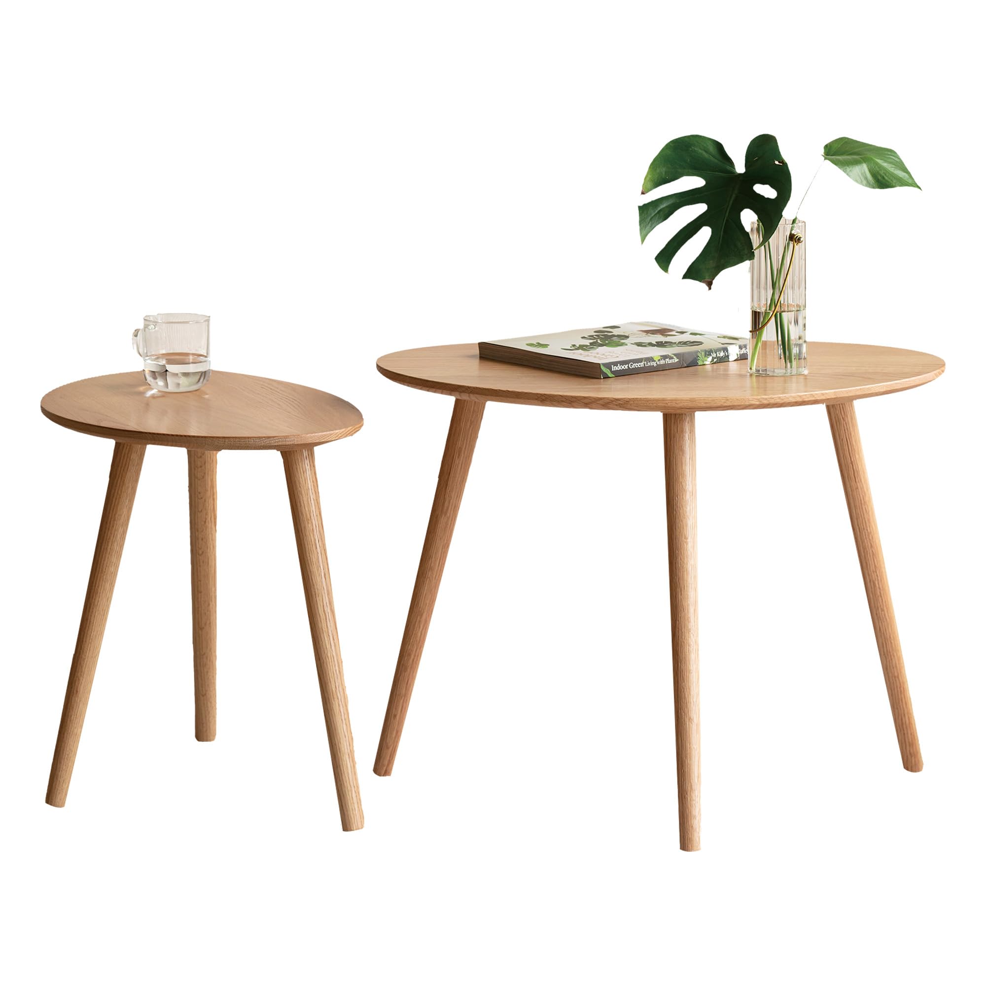 YESWOOD Lot de 2 Tables Gigognes Ovales Chêne Massif, Chêne Naturel | Design Galets, Table Basse, Table d'Appoint, Pour Salon, Balcon