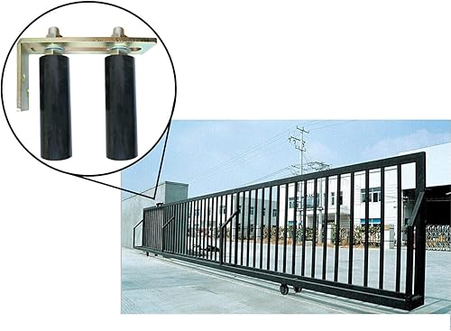 Miniatura 4 de Rodillo guía universal para puerta deslizante de servicio pesado, 6 pulgadas, negro L, soporte de poste trasero ajustable, rodillos de nailon