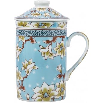lachineuse - Chinesische Tasse Lotusbl te - Porzellan Teetasse mit Sieb und Deckel - Traditionelles chinesisches Geschirr - Geschenkidee Tee Asien - Blau