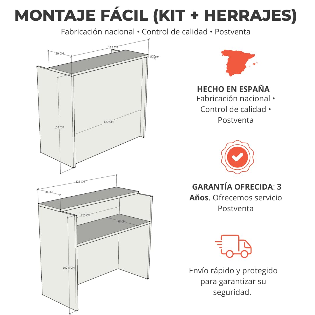 Mostrador Recepcion Profesional | Mostradores para Tiendas de Madera 25MM Grosor | Mesas para Recepción de Oficina, Peluqieria | Mueble Recepcion con Estanteria (Acacia, 120x105x50)