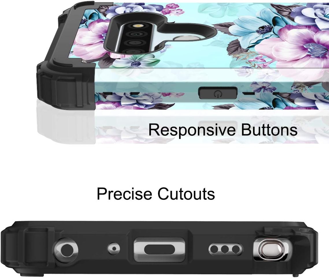Casetego Compatible with LG Stylo 6 Case,Floral Three Layer Heavy Duty Sturdy Shockproof Full Body Protective Cover Case for LG Stylo 6,Blue Flower.