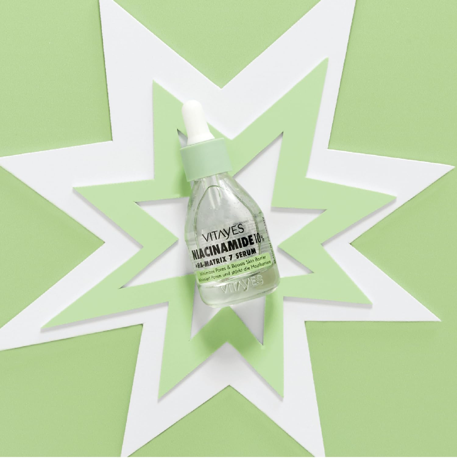 Vitayes 10% niacinamidi e acido ialuronico siero – 30 ml di siero anti-invecchiamento per il viso – Idratante e rinforzante la barriera cutanea – Vegano e senza sperimentazione su animali