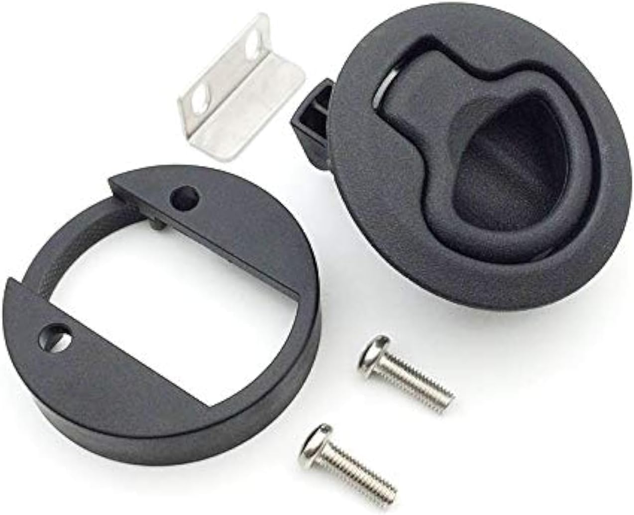 Slam Latch Hatch Round Pull Latch (OWACH AL-958-1) for Boat Deck RV Cabinet Door Drawers Replace Southco M1-61 Push-to-Close (Black, 1/4" Door, Non-Locking)