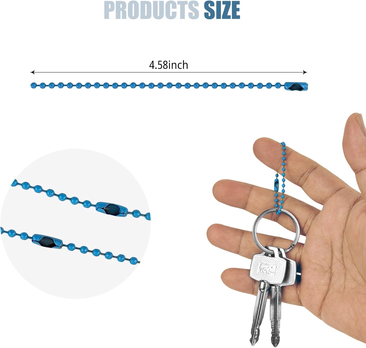 100 Pcs Mixed Color Ball Bead Chain – 2.4mm Beaded Key Ring Chain for Jewelry Making, DIY Crafts, Dog Tags, and Necklace Accessories with Connectors - Image 2