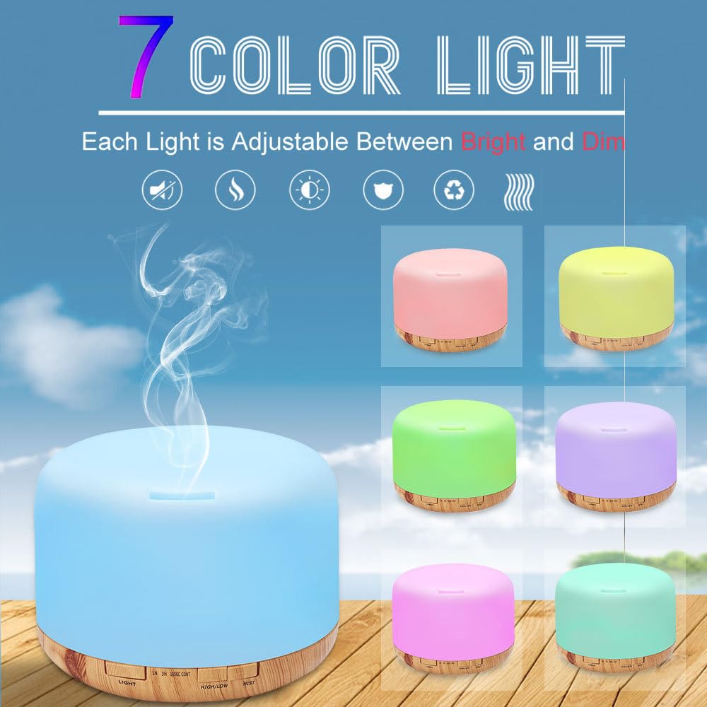 Condition photo showing New/Like New for 500ml essential oil diffuser with remote control, premium ultrasonic aromatherapy diffusers scent humidifier vaporizer auto-off timer for large room home, yellow (light woodgrain)