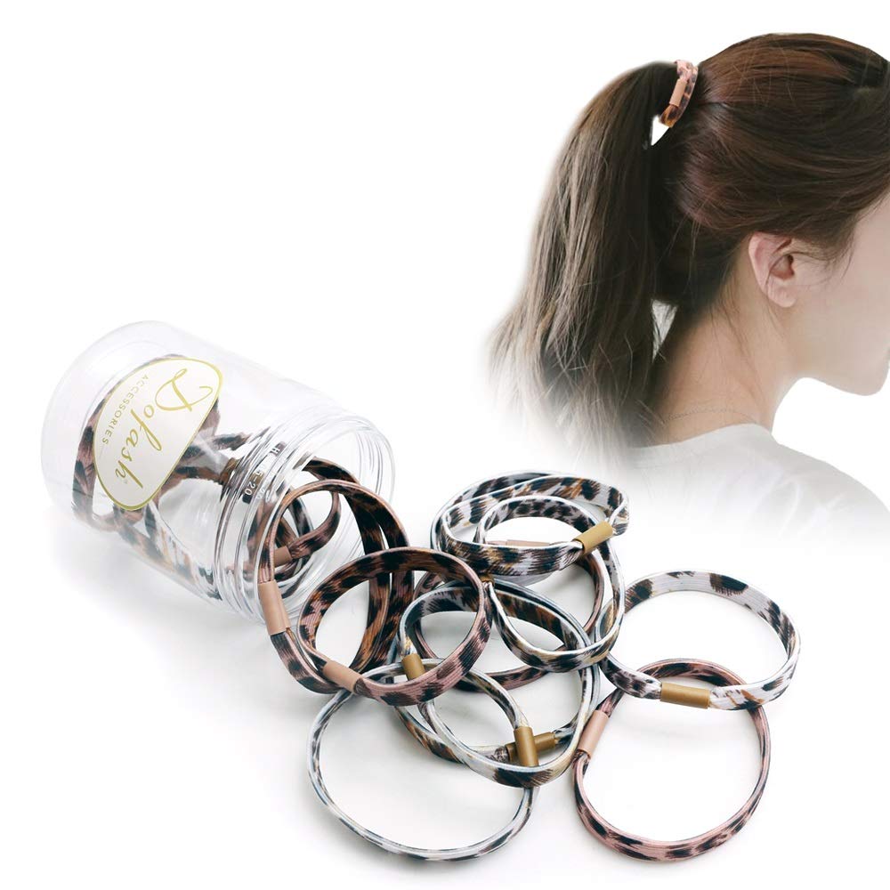 Dofash 16pcs Hyper elastic hair ties ponytail holders with printed effect 7.5mm x5.5''clear plastic jar（ Pink+white）