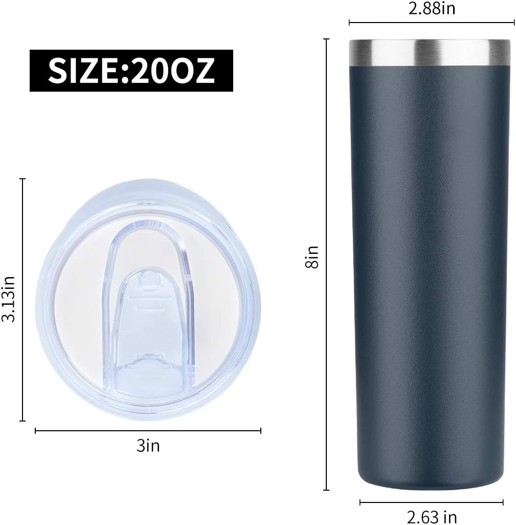 HASLE OUTFITTERS 20 oz Skinny Tumblers Bulk Set, Stainless Steel Insulated Slim Tumblers with Lids, Reusable Double Wall Travel Coffee Mugs, Durable Powder Coated Travel Water Cups(Navy, 8) - Image 2