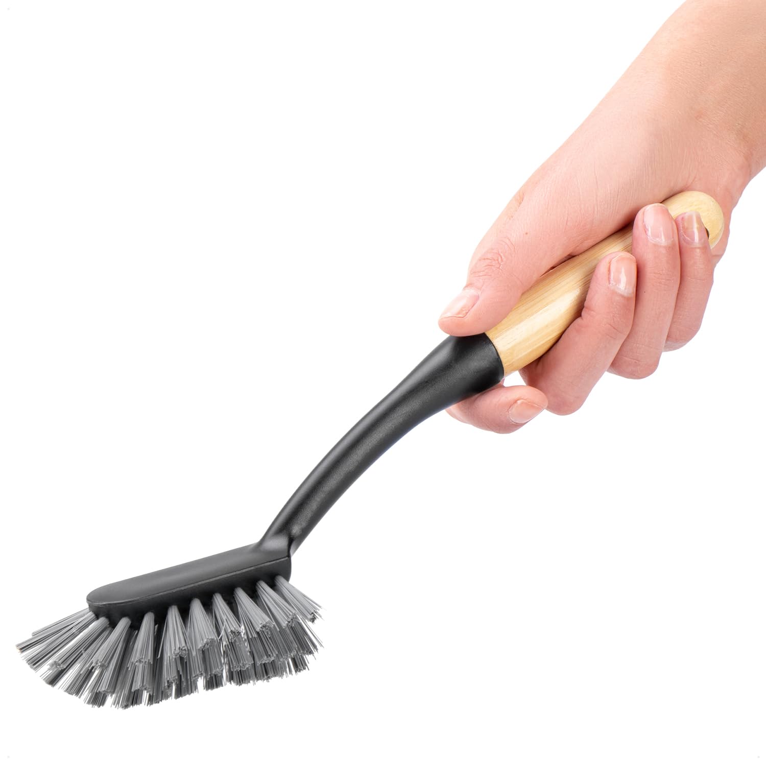 com-four® 3x szczotka do naczyn z bambusowym uchwytem, wytrzymale plastikowe szczotki do kuchni i domu, trwale do talerzy, garnków oraz szklanek (3x Szczotka do naczyn)