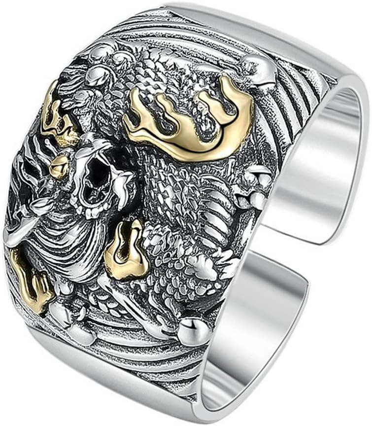 Amazon | VOYADE S925 純銀製の広いドラゴンの開いたリング、人