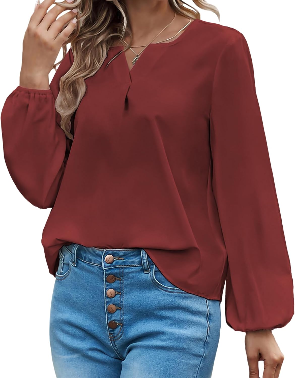 Women Floral Tunic V Neck Relaxed Puff Sleeve Soft Comfy Breathable Spring Daily Casual Basic Tshirts