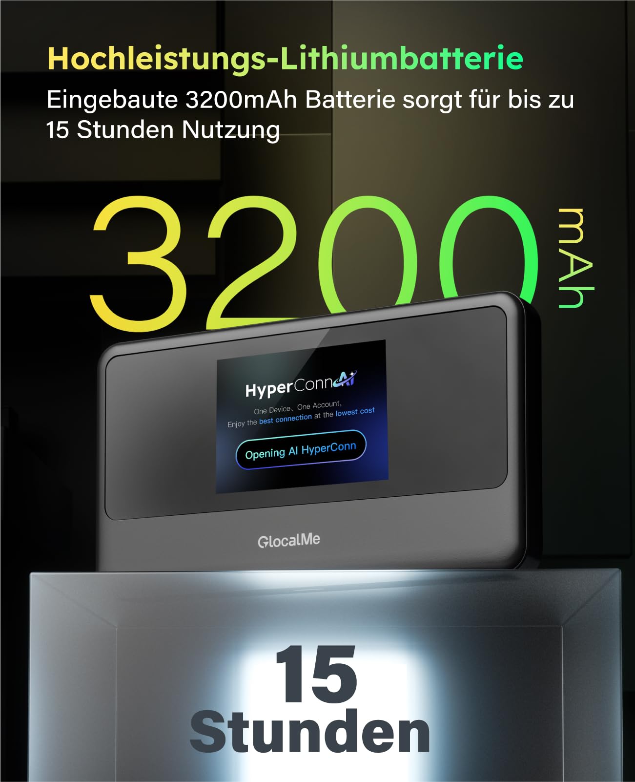 GlocalMe MeowGo Mobiler WLAN Router, SIM-frei, 4G LTE Router mit AI-HyperConn, bis zu 390 Mbps, Abdeckung in 200 Ländern, Tragbares WLAN ohne Vertrag, Mobiler Hotspot bis zu 10 Geräte, 15 Std. Nutzung
