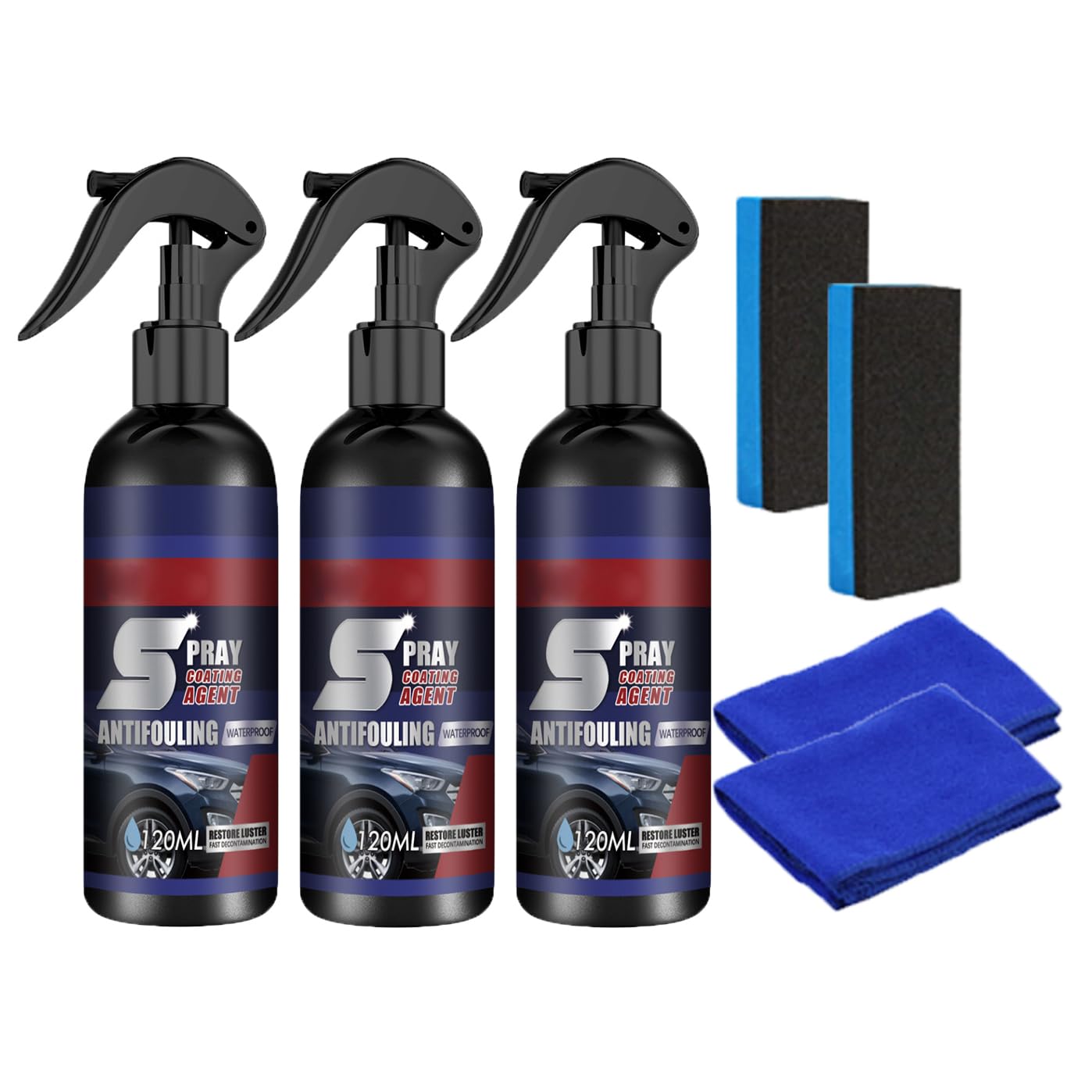 XIRUJNFD Multi-Functional Coating Renewal Agent, 4.3oz/120ml 3 In 1 High Protection Quick Car Coating Spray, Car Coating Agent, 3 In 1 Ceramic Car Coating Spray (3Pcs/360ml/4.3oz)
