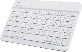 SilentKeys Pro™ Mini Teclado Bluetooth 10” Ultrafino – Sem Fio, Portátil, Silencioso e Recarregável p/Tablets, Smartphones, Notbooks, PCs, Smart TVs (branco)