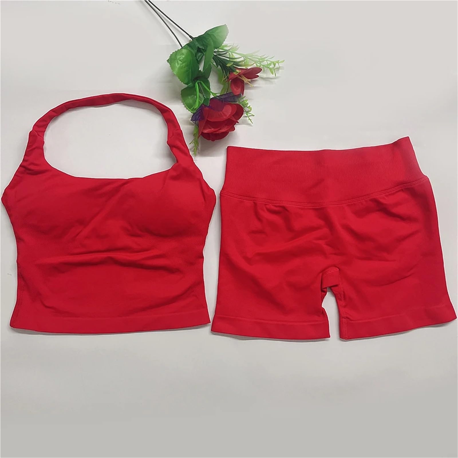 Set da yoga da donna Completo da yoga, due pezzi, set palestra, top sportivo, con scollo all'americana e pantaloncini 4,5 pollici, senza schienale