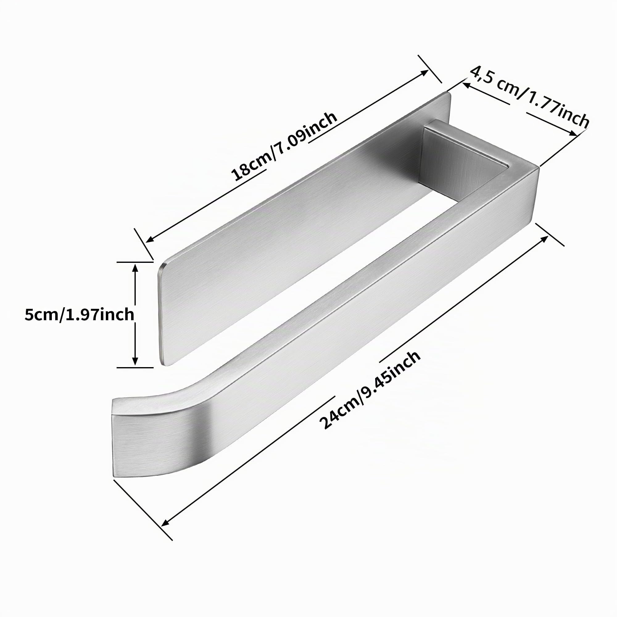 ALOCEO Porta Asciugamani Bagno Adesivo, Portasciugamani da Parete in Acciaio Inox, Argento 24 cm