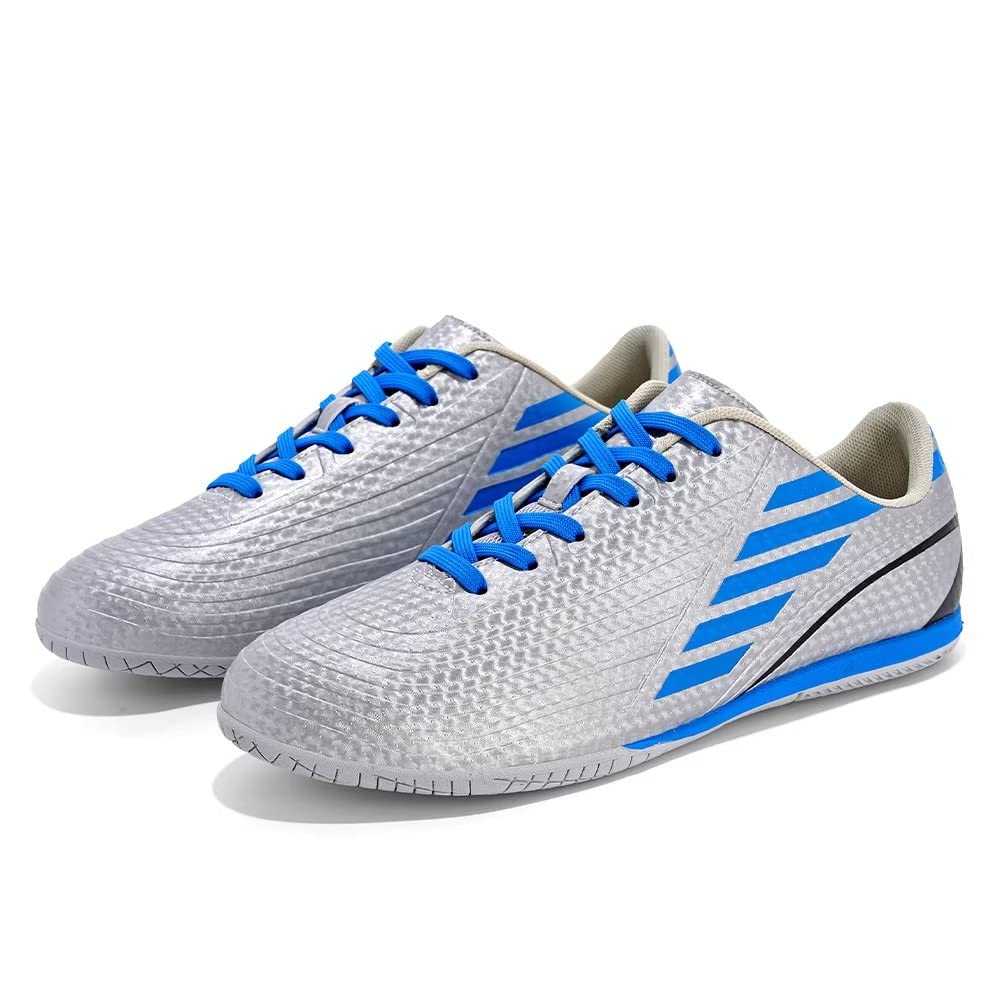 TOLLN Men's Athletic Soccer Shoes Big Kids Youth Indoor Outdoor Firm Ground Soccer Cleats(silvery/40)