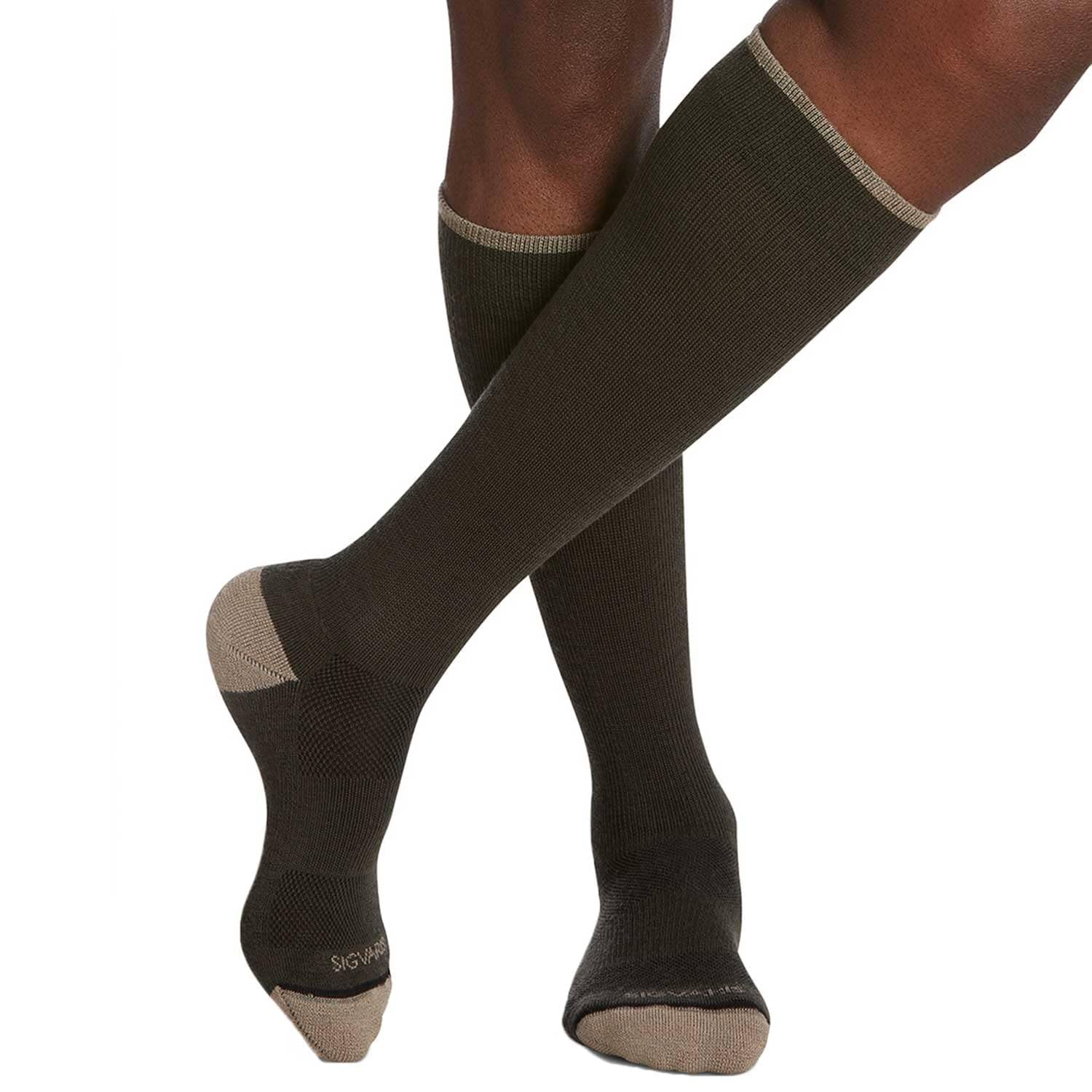 Sigvaris Merino Wool Outdoor Calf-High Compression Socks 15-20mmHg - Olive - Large