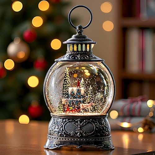 Miniatura 130 de Linterna de agua con globos de nieve de Navidad con cardenal, música y temporizador de 6 horas, con forro USB/funciona con pilas, faroles iluminados