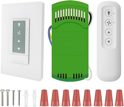 Universal Ceiling Fan Remote Control Kit, Wall Remote Switch with Light Dimmer and 3 Speeds, Replacement for Hunter Hampton Bay Harbor Breeze, Include Wall Switch, Remote Control and Receiver