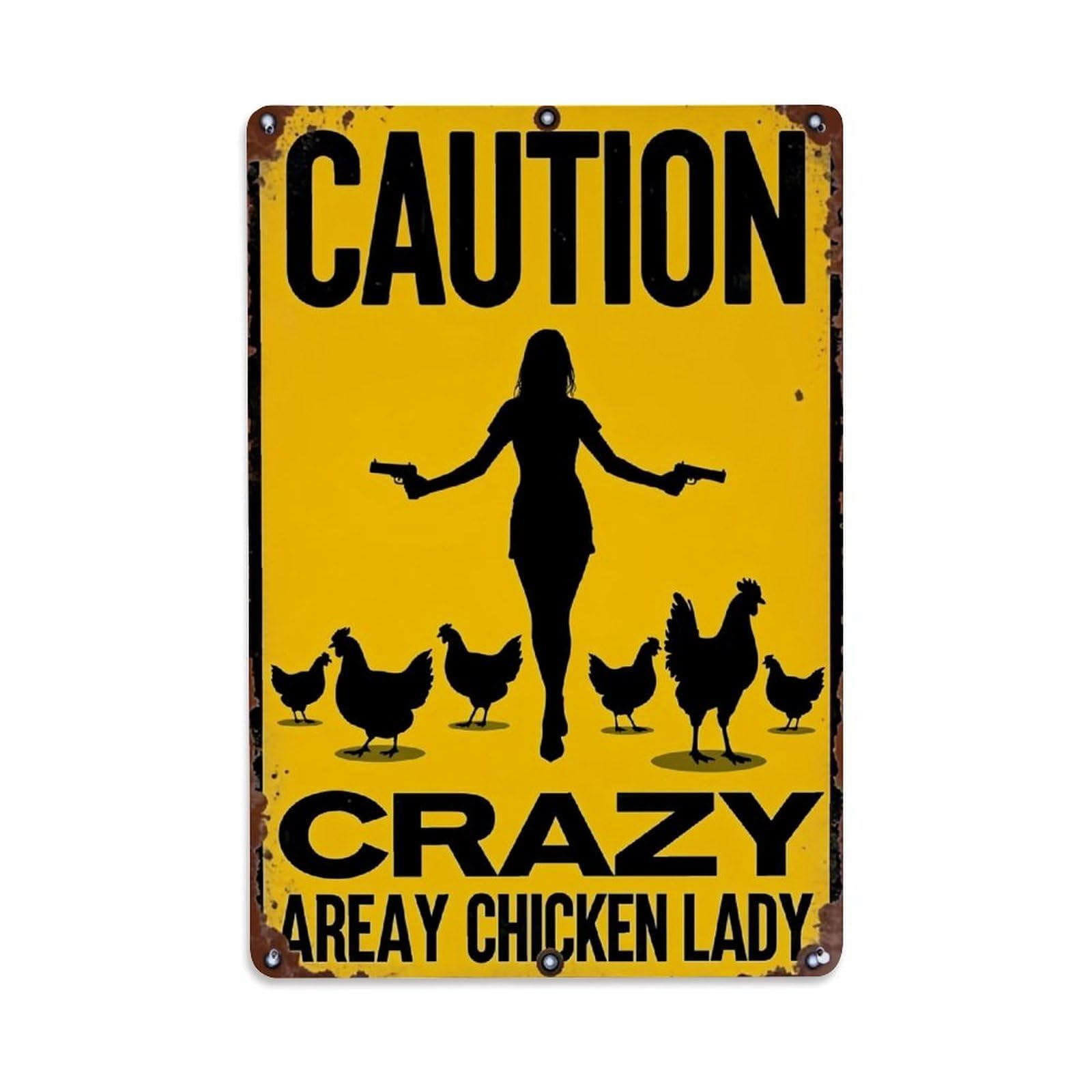 Bliveurn Vintage Caution Crazy Chicken Lady Sign_1 Retro Metal Tin Sign, Metal Poster For Home, Gaming Room, Studio Workshop,Bar,Garage Wall Art Decor 8X12 Inch