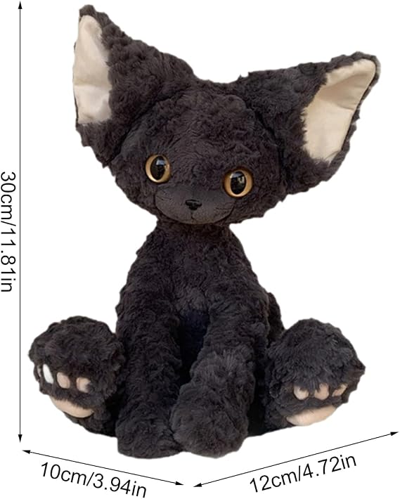Cats Plush - Cute DevonRex Plush, Black Doll | Children Adult Birthday Animals | Soft Sofa Ornament, Cartoon Toys, Boys, Girls, Kids, Cats, Cute Toys 30cm/11.81
